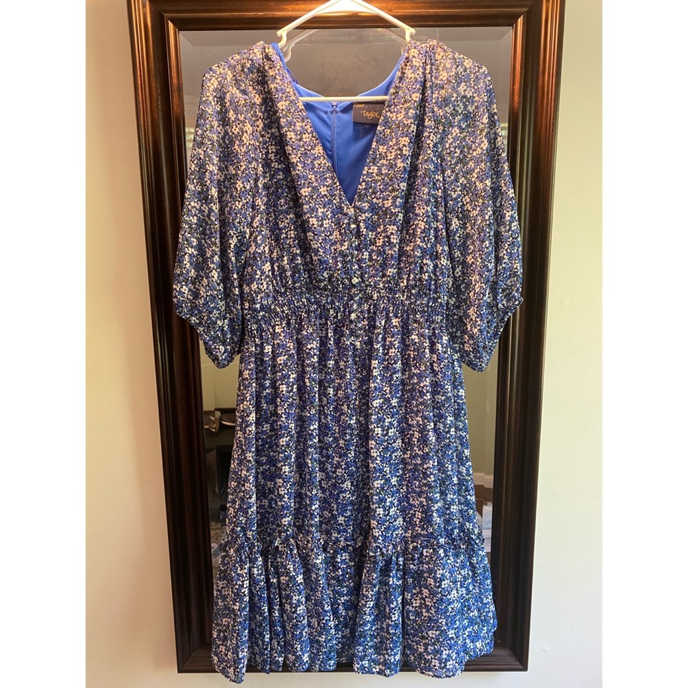 Blue Floral Ruffle Dress